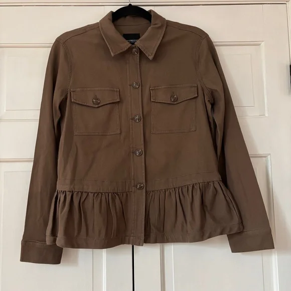 Liverpool Peplum Cargo Utility Jacket Ruffle Peplum Hem Size Small Toffee Brown - Picture 4 of 15